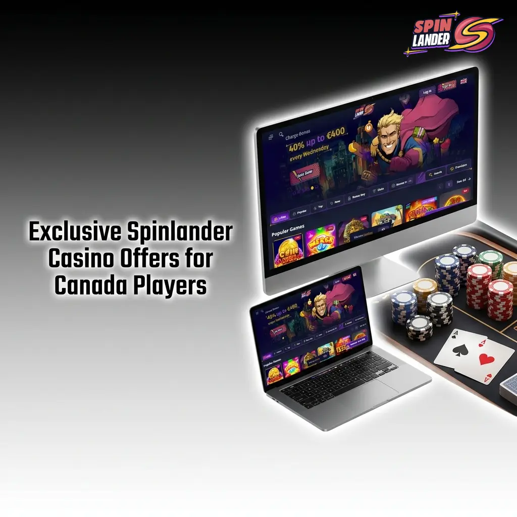 Spinlander Casino Canada exclusive bonuses including welcome deposit match, free spins, Gems loyalty rewards, and reload offers