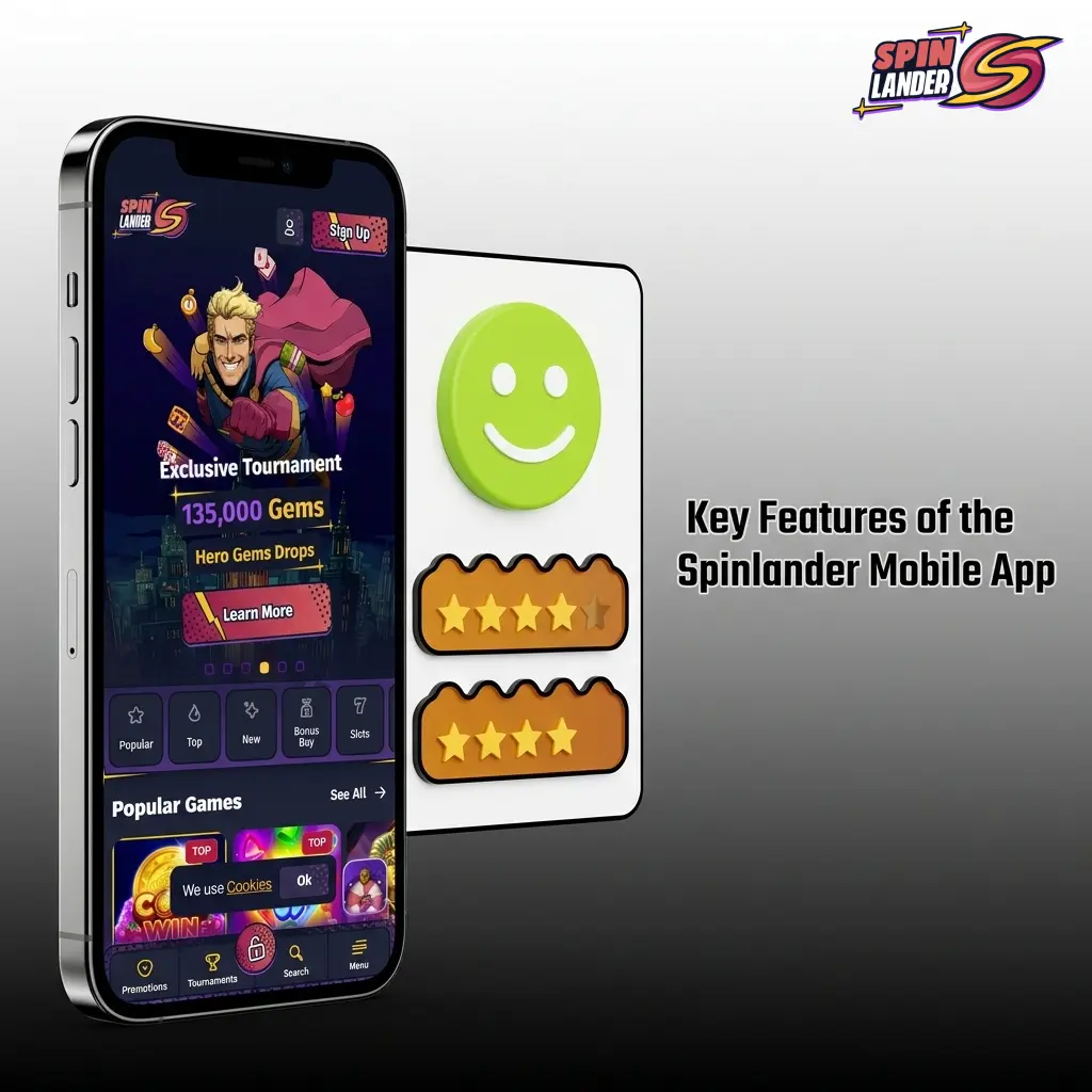 Spinlander mobile app features including Interac support, CAD currency, sportsbook, live casino, and PWA installation for Canadians
