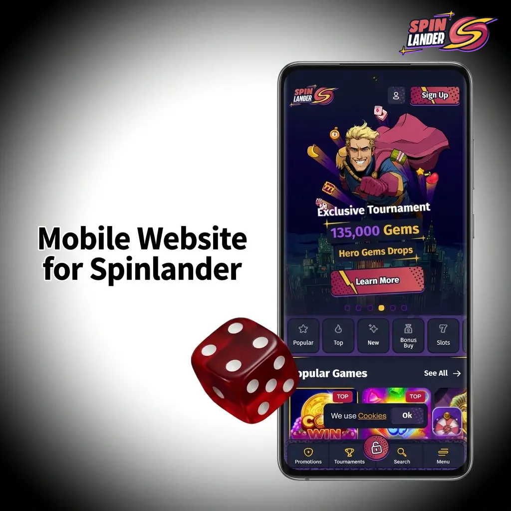 Spinlander mobile website displayed on smartphone and tablet browsers with live casino and sports betting features
