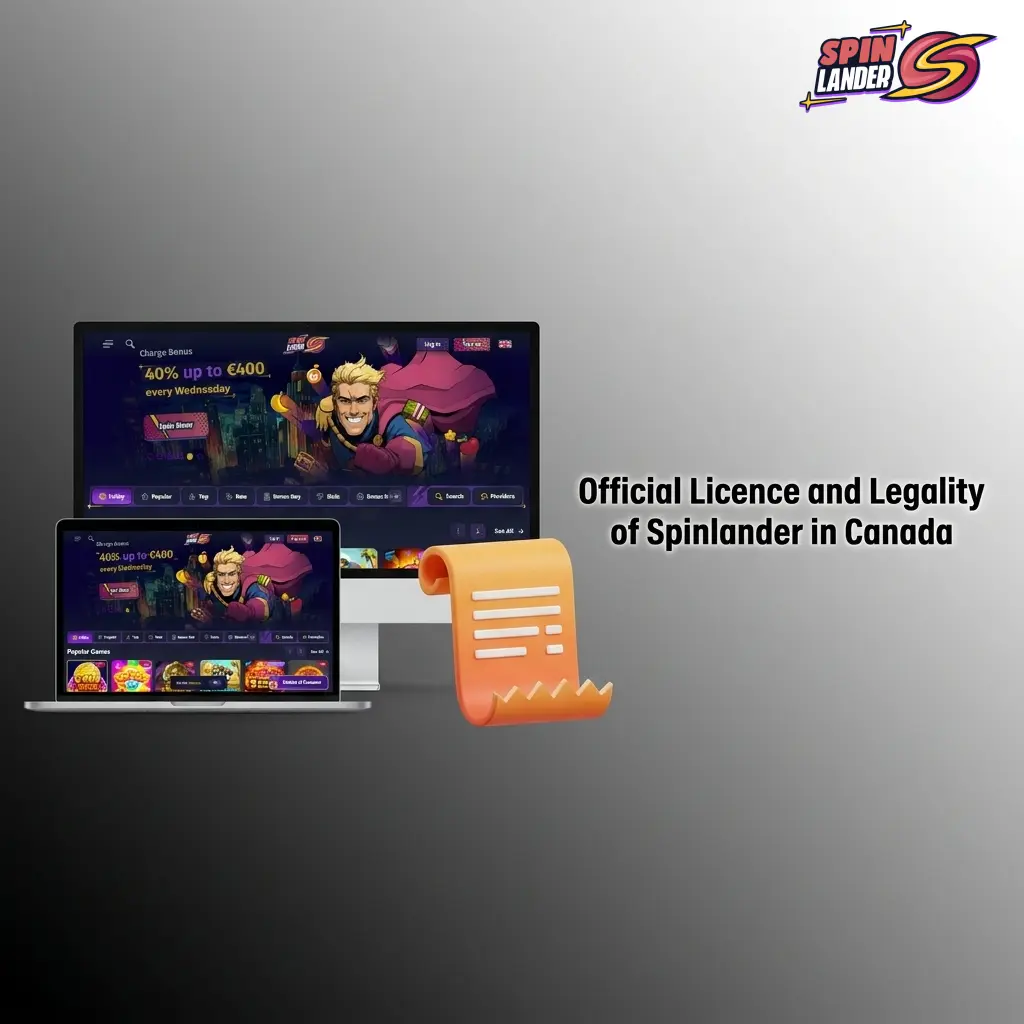 Spinlander casino Curaçao eGaming licence logo with Canadian legal compliance and security features highlighted