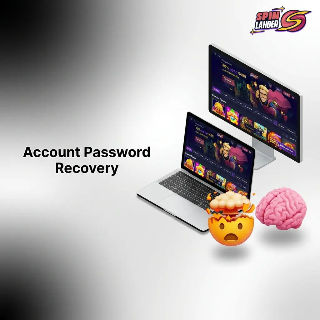 Spinlander account password recovery steps showing forgot password link, email reset process, and new password creation