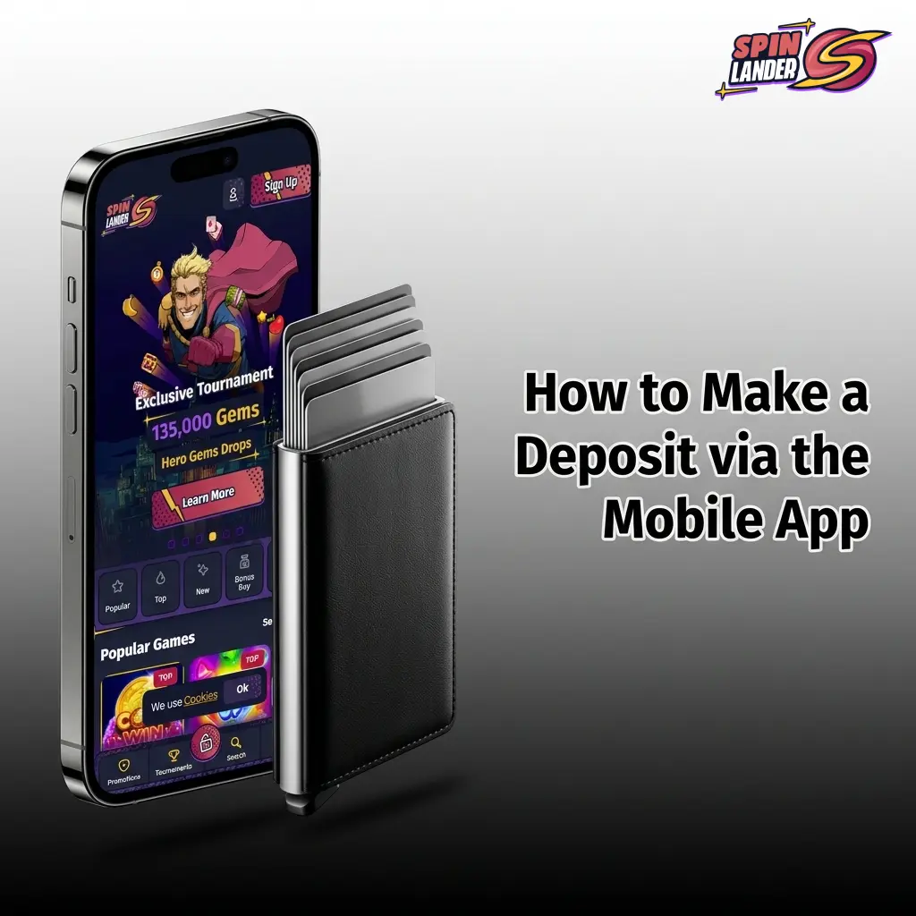 Spinlander mobile app deposit process showing step-by-step guide to fund your account using Interac or e-wallets