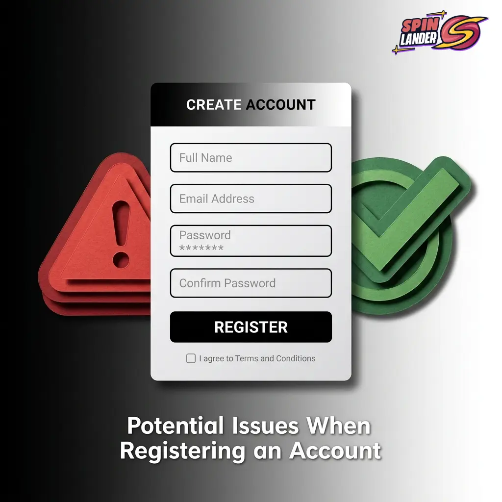 Person troubleshooting common account registration issues including email, verification, location blocks, and bonus codes on a platform