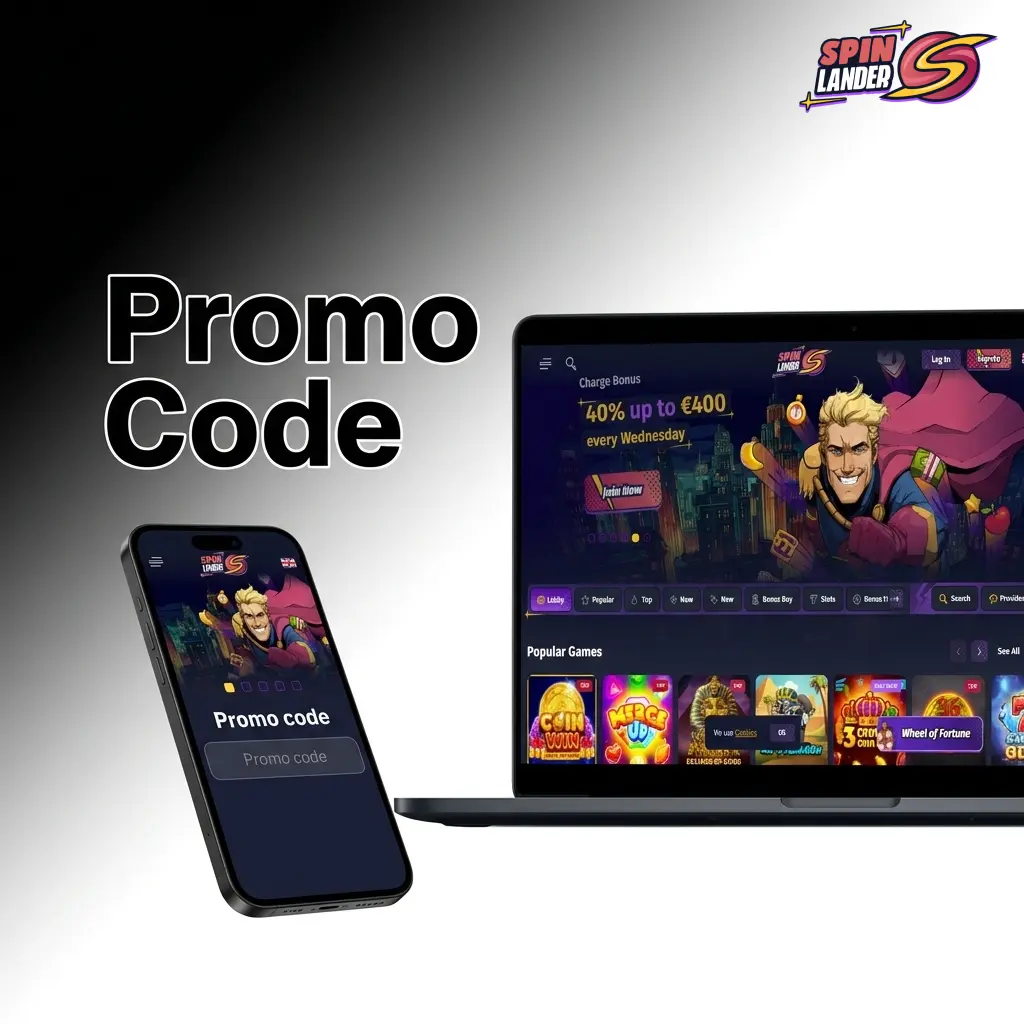 Spinlander cashier promo code field with codes SPIN700 and SPINVIP for deposit bonuses and free spins