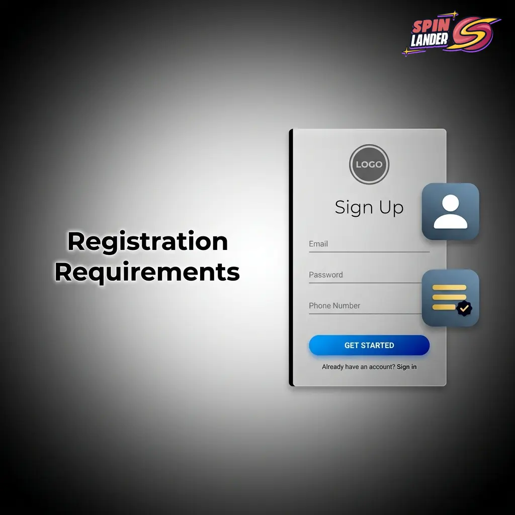 Spinlander registration requirements checklist showing eligibility criteria, age rules, and document verification steps for Canadian players