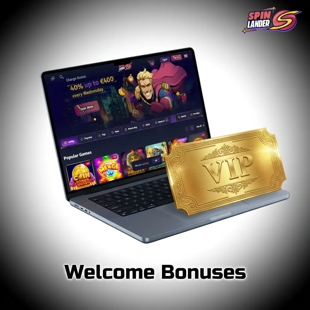 Spinlander welcome bonus table showing 100% match up to EUR 700, 100 Free Spins, and 5 Gems for Canadian players